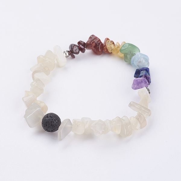 

PandaHall Chakra Jewelry, Natural White Moonstone Chip Stretch Bracelets, 2 inch(52mm) White Moonstone