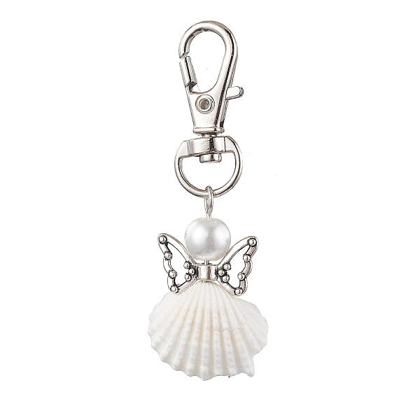 

PandaHall Angel Spiral Shell Pendant Decooration, Glass Pearl Round Bead & Alloy Swivel Lobster Claw Clasps Charms for Bag Ornaments..., White