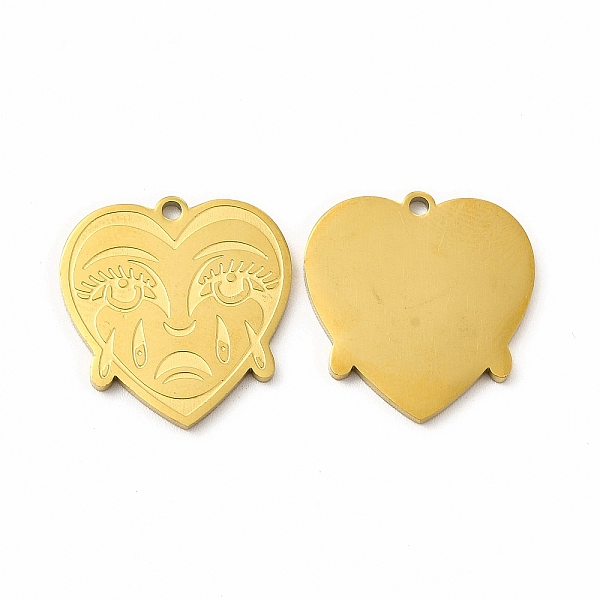 

PandaHall Ion Plating(IP) 304 Stainless Steel Pendants, Crying Face Heart Charms, Golden, 20x19x1.4mm, Hole: 1.5mm 304 Stainless Steel Heart