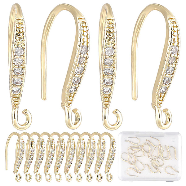 

PandaHall CREATCABIN 22Pcs Brass Micro Pave Clear Cubic Zirconia Earring Hooks, with Vertical Loops, Real 18K Gold Plated, 15x2mm, Hole...