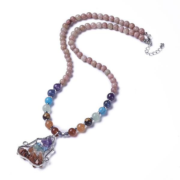 

PandaHall Natural & Synthetic Gemstone and Rhodochrosite Pendant Necklaces, 22.2 inch(56.5cm) Rhodochrosite