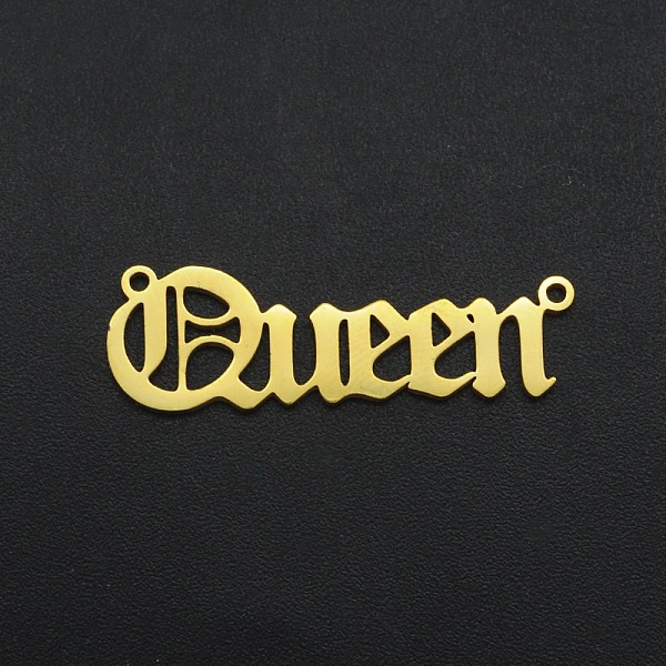 

PandaHall 201 Stainless Steel Links, Old English, Queen, Laser Cut, Golden, 9x30x1mm, Hole: 1.2mm 201 Stainless Steel Word