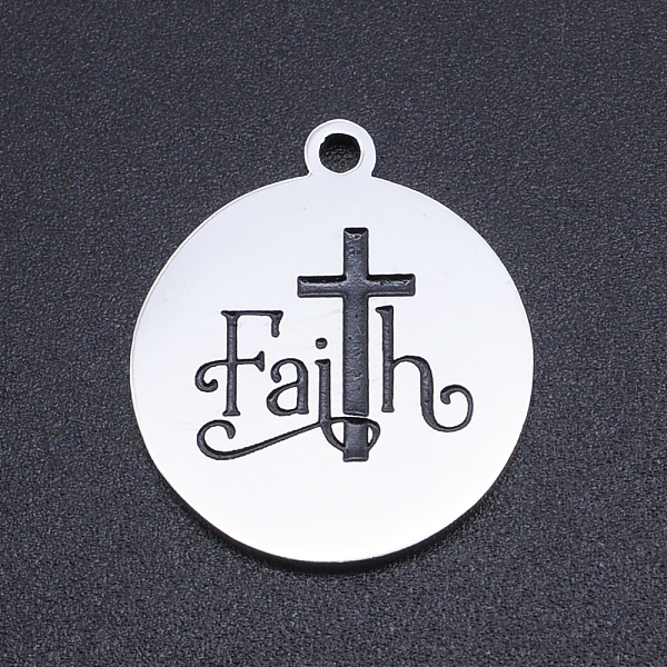 

PandaHall 201 Stainless Steel Etched Charms, Inspirational Message Charms, Flat Round with Word Faith, Cross, Stainless Steel Color...