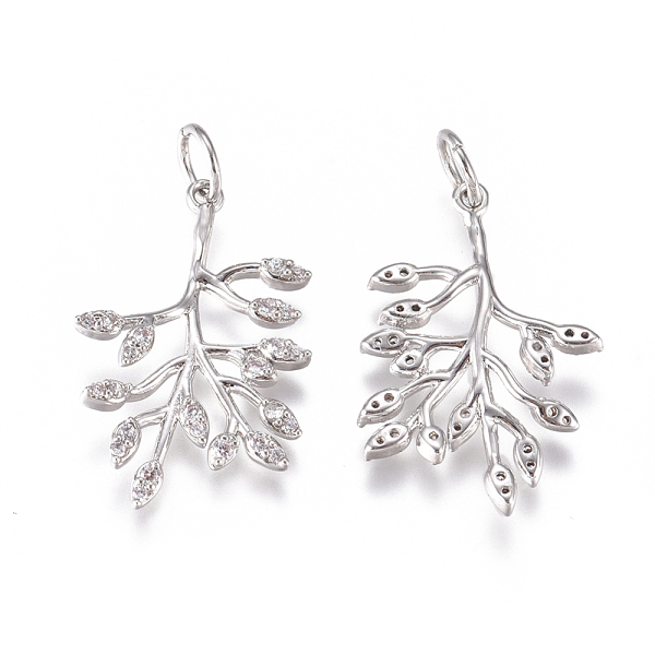 

PandaHall Brass Pendants, with Micro Pave Cubic Zirconia and Jump Rings, Branches and Leaves, Clear, Platinum, 22x14.5x2mm, Hole: 3.5mm...