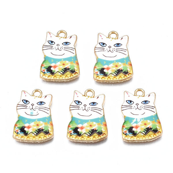 

PandaHall Rack Plating Alloy Enamel Pendants, Cadmium Free & Nickel Free & Lead Free, Cat, White, 20.5x14.5x2mm, Hole: 1.8mm Alloy+Enamel...