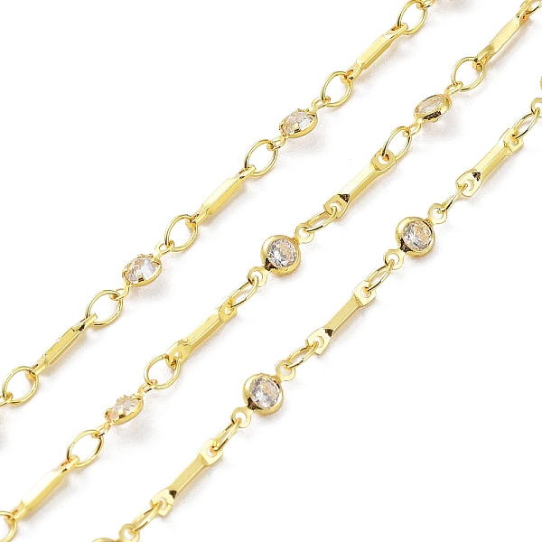 

PandaHall Real 18K Gold Plated Brass Flat Round & Bar Link Chains, with Glass Beaded, Soldered, with Spool, Clear, 8.5x2x1mm, 8x4x2mm, about...