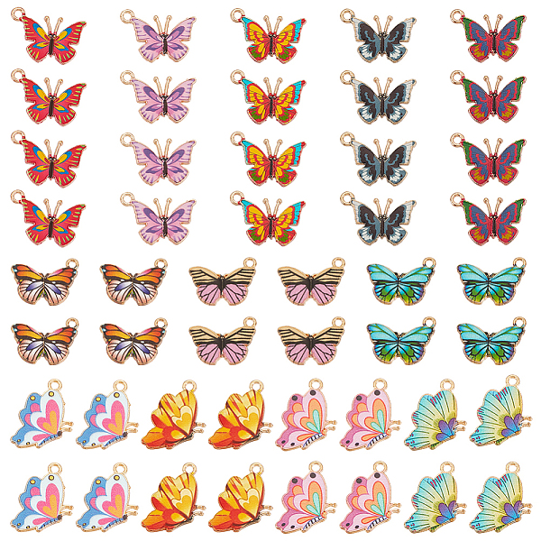 

PandaHall Olycraft 48Pcs 12 Style Alloy Enamel Printed Pendants, Butterfly Charms, Golden, Mixed Color, 15~21.5x16.5~20.5x1.5~2mm, Hole..., Multicolor