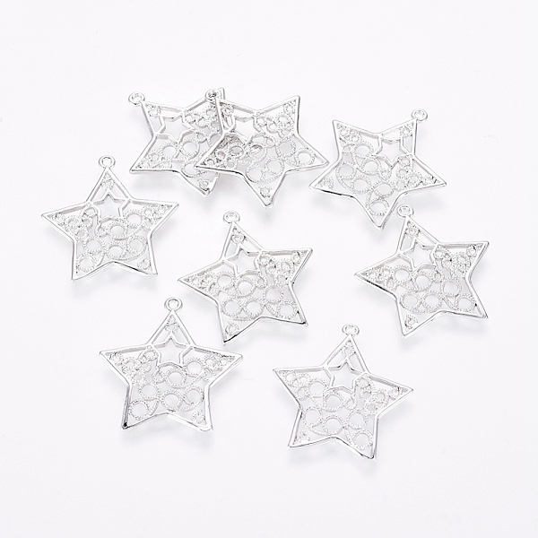 

PandaHall Brass Pendants, Star, Real Platinum Plated, 22.5x21x1.2mm, Hole: 0.8mm Brass Star