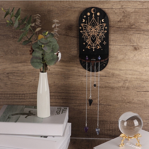 

PandaHall Wooden Shelf for Crystal Ball & Drowsing Pendulums, Witchcraft Floating Wall Shelf, Oval, Butterfly, 95x83x215mm Wood Butterfly..., Black