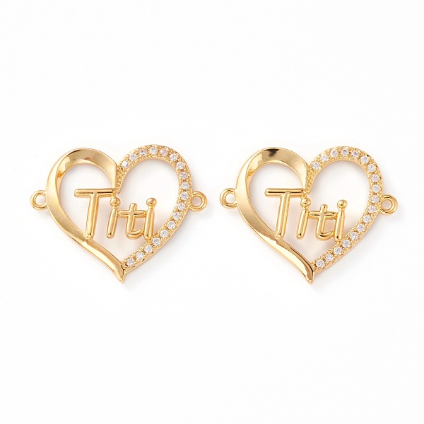 

PandaHall Brass Micro Pave Clear Cubic Zirconia Links, Long-Lasting Plated, Heart with Word Titi, Real 18K Gold Plated, 19x23x3mm, Hole...
