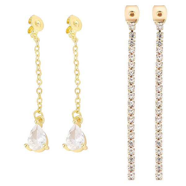 

PandaHall SUNNYCLUE 1 Box 8Pcs 2 Style Real 18K Gold Plated Earring Backs Ear Studs Rhinestone Tassel Earring Findings Long Chain Butterfly..., Clear
