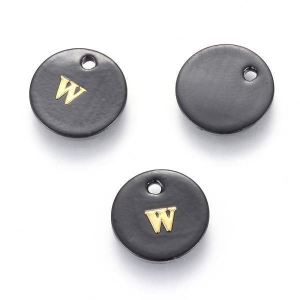

PandaHall Freshwater Shell Charms, with Gold Blocking Letter, Dyed, Flat Round, Black, Letter.W, 11x1.5mm, Hole: 1.5mm Freshwater Shell...