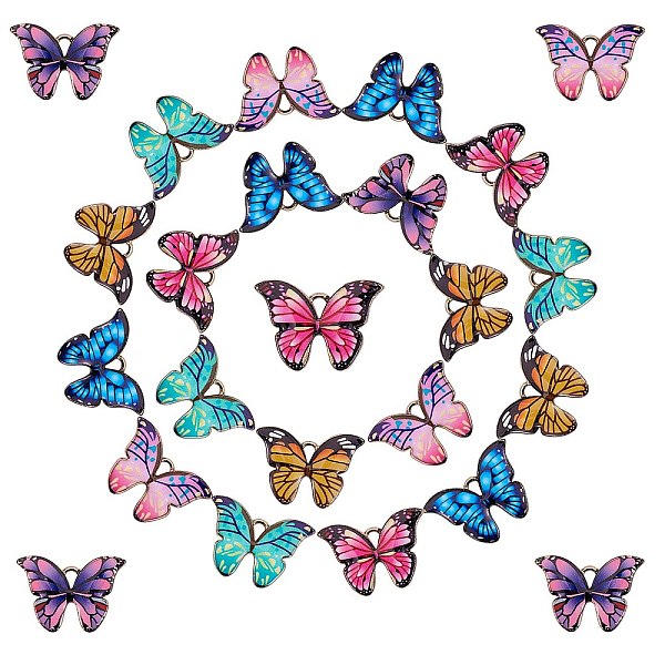 

PandaHall 24Pcs 6 Colors Printed Alloy Pendants, with Enamel, Butterfly, Light Gold, Mixed Color, 15.5x22x2mm, Hole: 1.8mm, 4pcs/color..., Multicolor