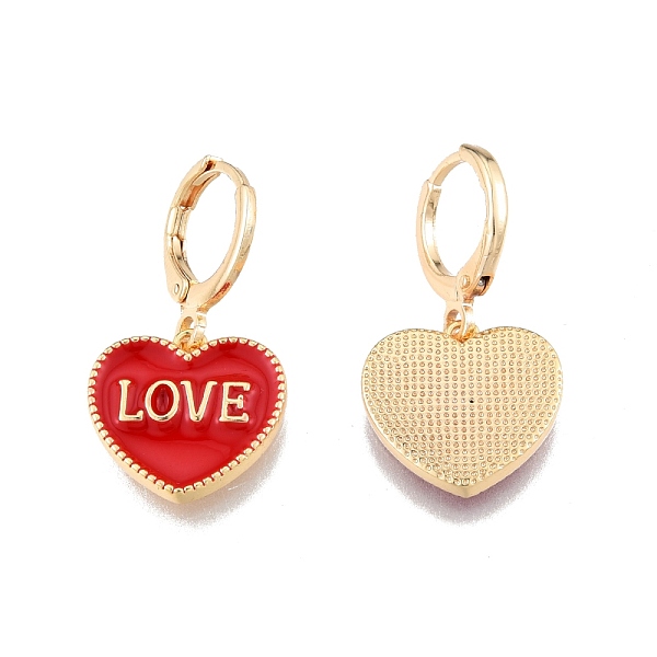 

PandaHall Heart with Word Love Enamel Dangle Leverback Earrings, Real 18K Gold Plated Brass Jewelry for Women, Cadmium Free & Nickel Free &..., Red