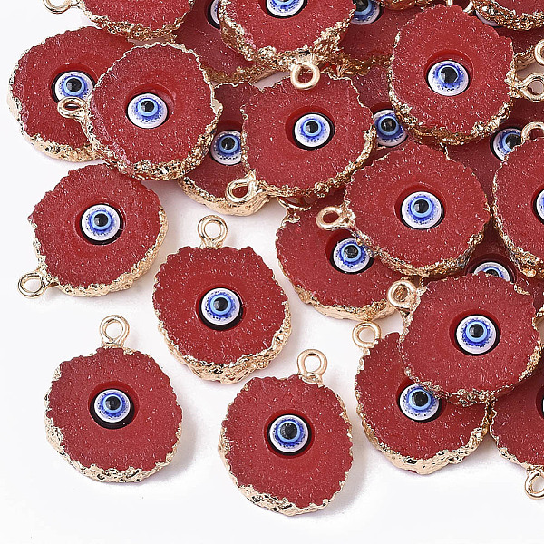 

PandaHall Druzy Resin Pendants, with Edge Light Gold Plated Iron Loops, Flat Round with Eye, Red, 20~23x17~18x5mm, Hole: 1.8mm Iron+Resin...