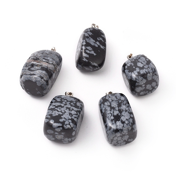 

PandaHall Natural Snowflake Obsidian Pendants, with Platinum Tone Brass Findings, Nuggets, 23~30x13~22x12~20mm, Hole: 5x3mm Snowflake...