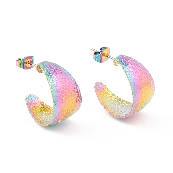 

PandaHall Ion Plating(IP) 304 Stainless Steel Chunky C-shape Stud Earrings, Half Hoop Earrings for Women, Rainbow Color, 21x12mm, Pin: 0.7mm...