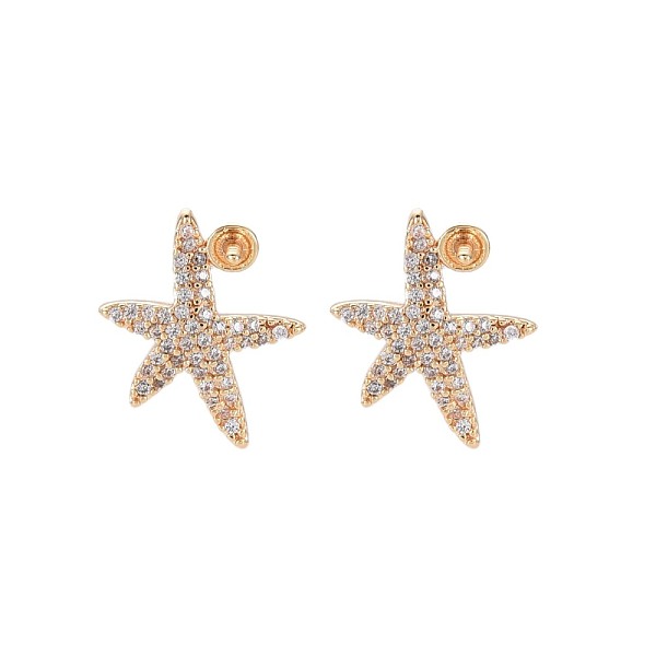 

PandaHall Brass Micro Pave Clear Cubic Zirconia Stud Earring Findings, for Half Drilled Beads, Nickel Free, Starfish, Real 18K Gold Plated...
