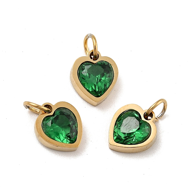 

PandaHall Vacuum Plating 304 Stainless Steel Pendants, with Cubic Zirconia and Jump Rings, Single Stone Charms, Heart, Golden, Green...