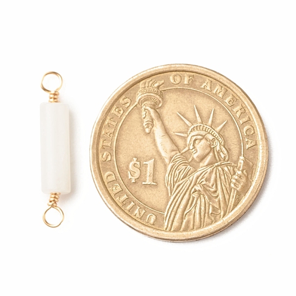 

PandaHall Natural White Jade Connector Charms, with Light Gold Eco-Friendly Copper Wire Wrapped, Column, 22~23.5x4mm, Hole: 2.2~2.4mm White...