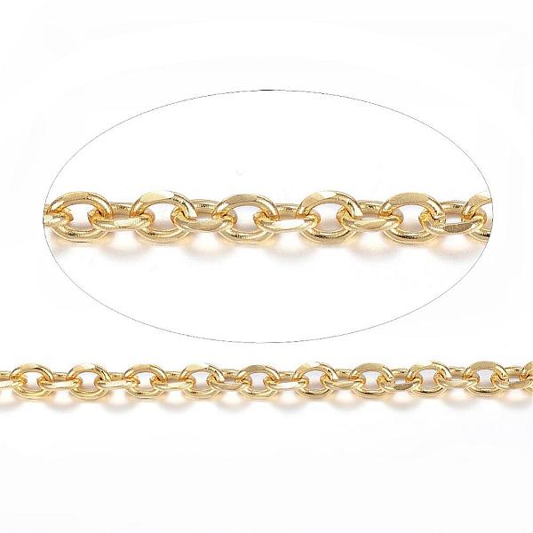 

PandaHall Ion Plating(IP) 304 Stainless Steel Cable Chains, Diamond Cut Chains, Unwelded, Faceted, with Spool, Oval, Golden, 5x4x1.2mm...