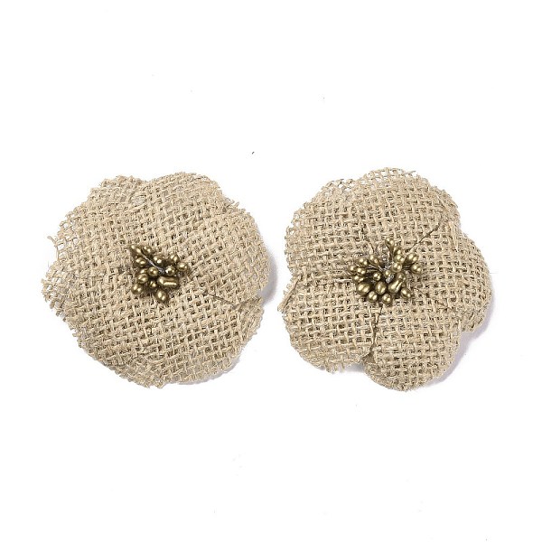

PandaHall Handmade Linen Ornament Accessories, with Plastic Beads, for DIY Craft Making, Flower, Tan, 65x12mm Cloth Flower Orange