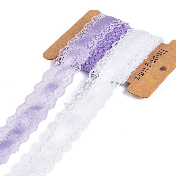 

PandaHall 4 Yards 2 Colors Polyester Lace Trim, Flower Lace Ribbon, White, Lilac, 1-1/8 inch(28mm), 2 yards/color Polyester Flower Purple