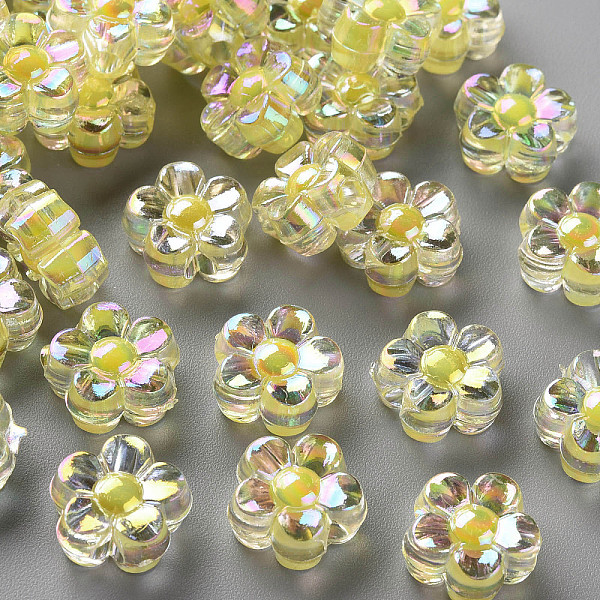 

PandaHall Transparent Acrylic Beads, Bead in Bead, AB Color, Flower, Yellow, 12x12.5x6mm, Hole: 2.5mm, about 893pcs/500g Acrylic Flower...