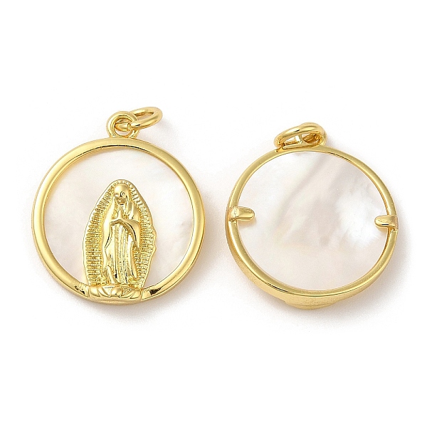 

PandaHall Eco-Friendly Brass Pendants, with Jump Ring and Shell, Lead Free & Cadmium Free, Flat Round with Saint Charm, Real 18K Gold Plated...