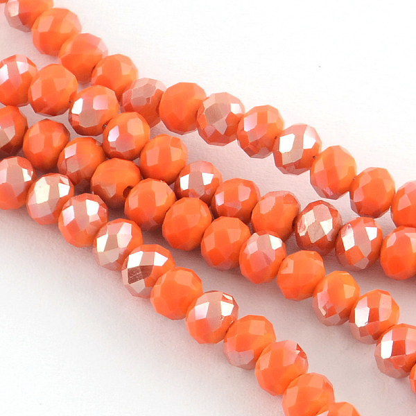 PandaHall Electroplate Glass Faceted Rondelle Bead Strands, Half Plated, DarkOrange, 4x3mm, Hole: 1mm; about 140~145pcs/strand, 18.9 PandaHall Electroplate Glass Faceted Rondelle Bead Strands, Half Plated, DarkOrange, 4x3mm, Hole: 1mm; about 140~145pcs/strand, 18.9