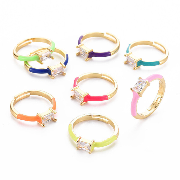 

PandaHall Brass Enamel Cuff Rings, Open Rings, with Clear Cubic Zirconia, Nickel Free, Rectangle, Golden, Mixed Color, US Size 7 1/4(17.5mm)..., Multicolor