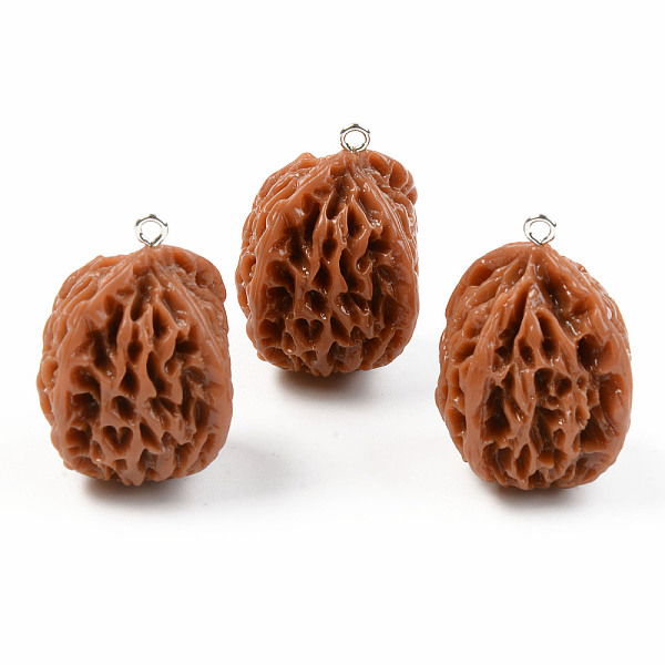 

PandaHall Opaque Resin Pendants, with Platinum Tone Iron Loop, Peach Pit, Sienna, 33~34.5x22.5x23.5mm, Hole: 2mm Iron+Resin Others Brown