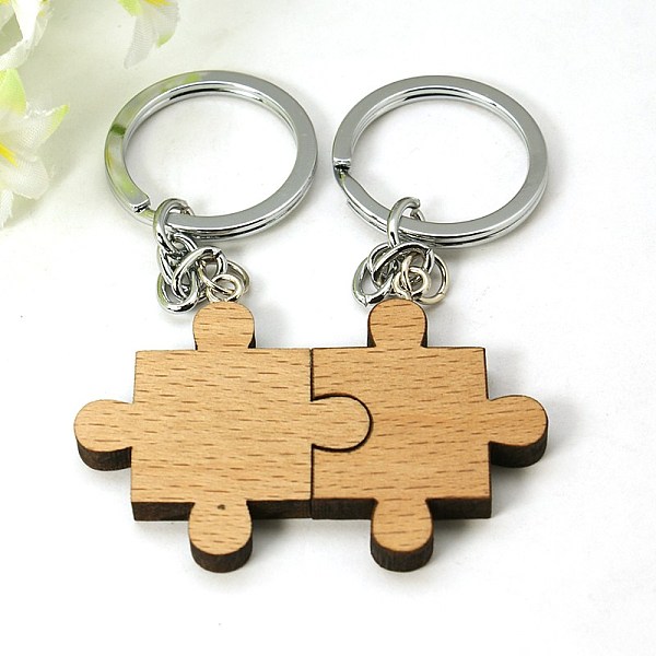 PandaHall Romantic Gifts Ideas for Valentines Day Wood Hers & His Keychain, with Iron Findings, Cross, Camel, 92mm Wood Cross Brown