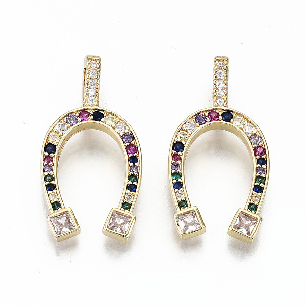 

PandaHall Brass Micro Pave Colorful Cubic Zirconia Pendants, Nickel Free, Horseshoe Shape, Real 16K Gold Plated, 30x15x2.5mm, Hole: 3.5x5mm...