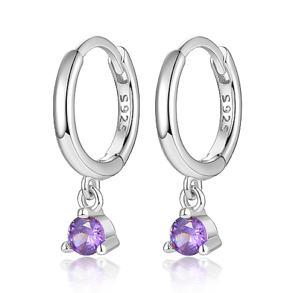 

PandaHall Rhodium Plated Platinum 925 Sterling Silver Hoop Earrings, with Cubic Zirconia Diamond Charms, with S925 Stamp, Medium Purple...