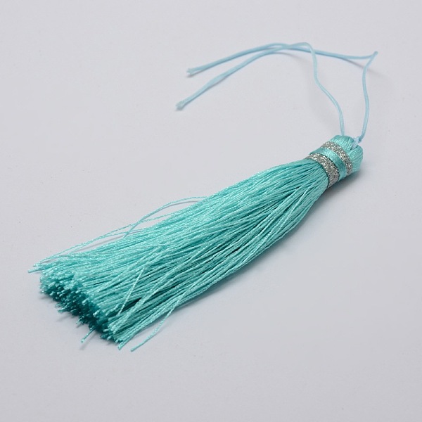 

PandaHall Nylon Tassels Big Pendant Decorations, Cyan, 95x10.5mm Nylon Cyan