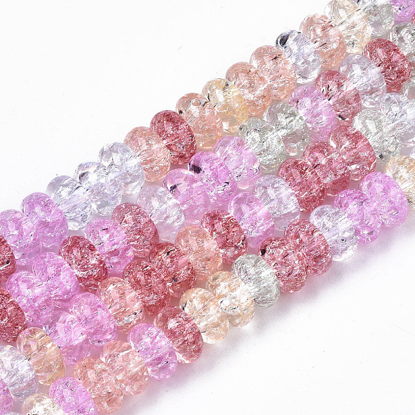 

PandaHall Transparent Crackle Glass Beads, Dyed & Heated, Rondelle, Colorful, 8x4mm, Hole: 1.4mm, about 88pcs/strand, 15.35 inch(39cm) Glass...