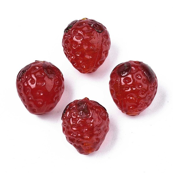 

PandaHall Handmade Lampwork Beads, Strawberry, FireBrick, 14~15x13x13mm, Hole: 1.2~1.8mm Lampwork Fruit Red