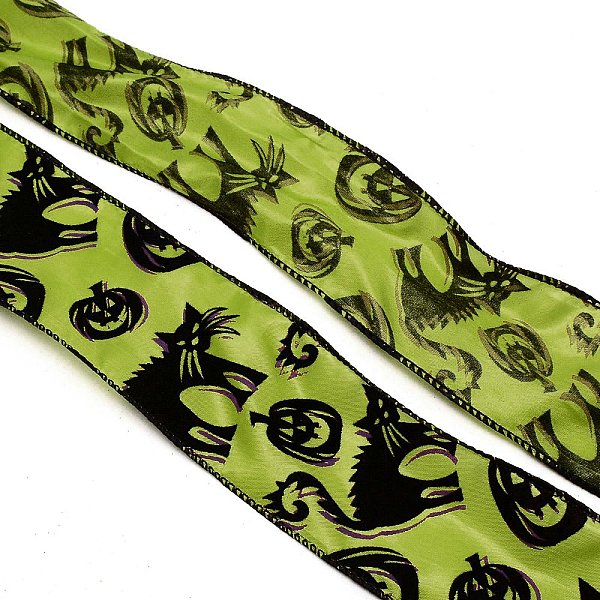 

PandaHall Polyester Ribbons, Garment Accessories, Halloween Theme, Pumpkin Pattern, 2-1/2 inch(63mm), about 5 yards/roll Polyester Pumpkin..., Green