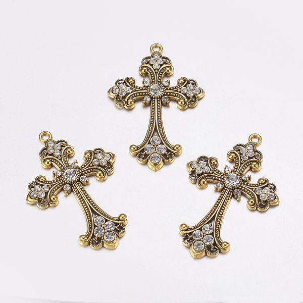 

PandaHall Alloy Rhinestone Cross Big Pendants, Lead Free & Cadmium Free, Antique Golden, 75x50x7mm, Hole: 3.5mm Alloy+Rhinestone Cross