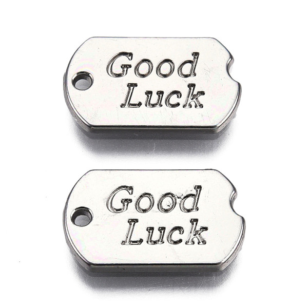 

PandaHall Alloy Charms, Cadmium Free & Nickel Free & Lead Free, Oval with Word Good Luck, Platinum, 15x9x1mm, Hole: 1mm Alloy Oval