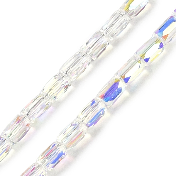 

PandaHall Electroplate Glass Beads Strands, AB Color Plated, Faceted, Column, Clear AB, 6.5x4mm, Hole: 0.8mm, about 80pcs/strand, 20.08''..., White