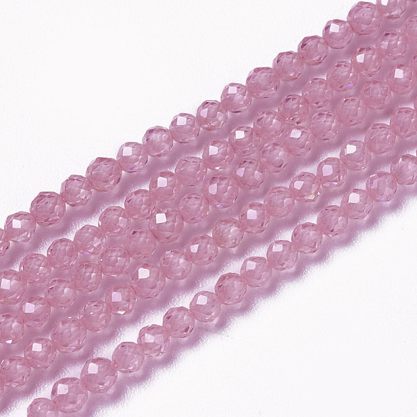 

PandaHall Cubic Zirconia Beads Strands, Faceted, Round, Flamingo, 3x2.5~3mm, Hole: 0.3mm, about 114~141pcs/strand, 15.1~16.4 inch..., Pink