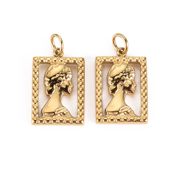 

PandaHall 304 Stainless Steel Pendants, with Jump Rings, Rectangle with Women, Real 14K Gold Plated, 18x12x2.5mm, Jump Ring: 4.8x0.8mm...