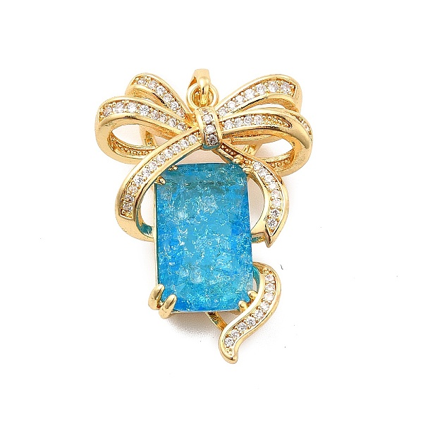 

PandaHall Brass Micro Pave Clear Cubic Zirconia Pendants, with Glass, Bowknot with Rectangle, Real 18K Gold Plated, Deep Sky Blue...