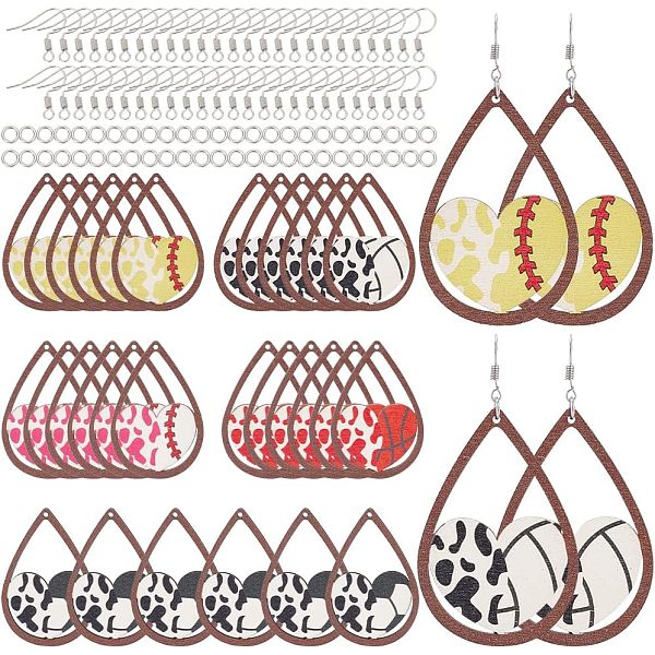 

PandaHall Olycraft DIY Sport Ball Theme Earring Making Kit, Including Teardrop with Heart Wood Big Pendants, Iron Earring Hooks & Jump Rings..., Multicolor