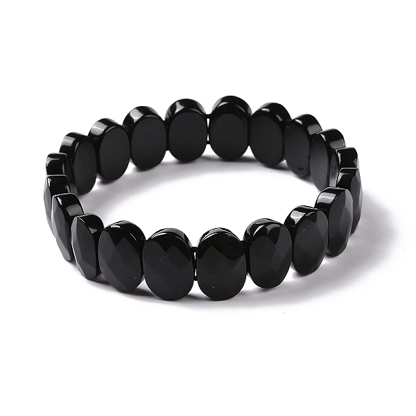 

PandaHall Natural Obsidian Oval Beaded Stretch Bracelet, Gemstone Jewelry for Women, Inner Diameter: 2-1/8 inch(5.4~5.5cm) Obsidian