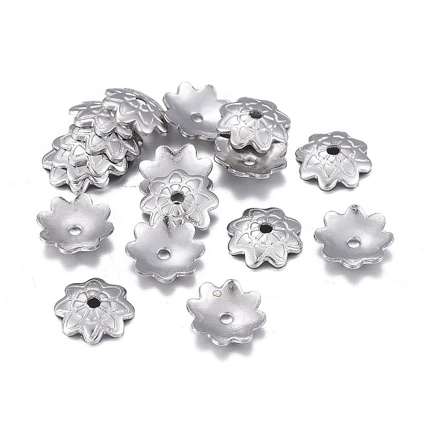 

PandaHall 201 Stainless Steel Bead Caps, Flower, 8-petal , Stainless Steel Color, 7~7.5x1.7mm, Hole: 1mm 201 Stainless Steel