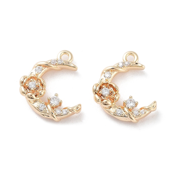 

PandaHall Brass Micro Pave Clear Cubic Zirconia Charms, Moon with Flower Charms, Real 18K Gold Plated, 13.5x12x3.5mm, Hole: 1.2mm...