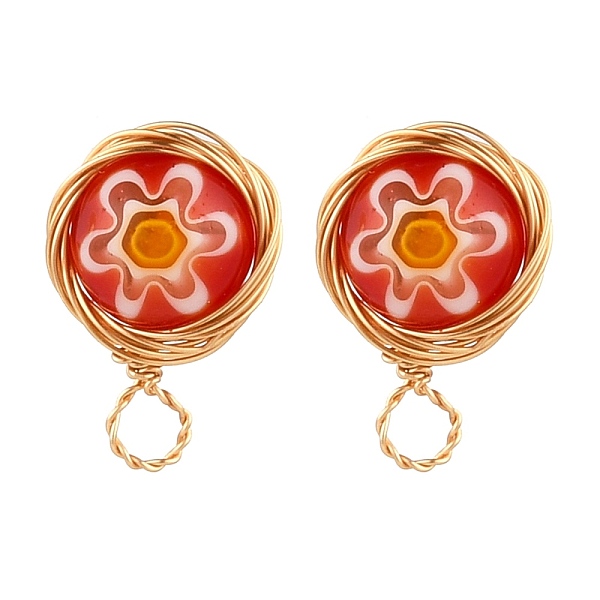 

PandaHall Handmade Millefiori Lampwork Earring Stud Settings and Ear Nuts, with 304 Stainless Steel Findings and Copper Wire, Red, 10mm...